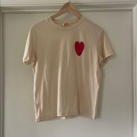 Sezane Cream T-Shirt with Red Heart - Picture 2 of 4